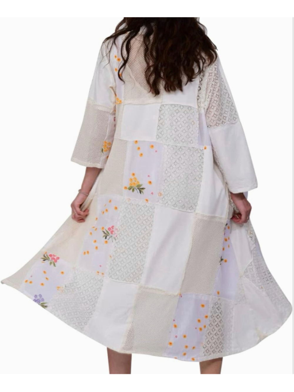 Women's Paper Lace Patchwork Kimono 1X Cotton Silk Cream Floral Lace